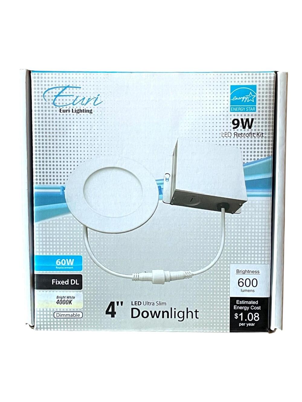 Euri Lighting 4" LED Ultra Slim Downlight‎ 9W 4000K Dimmable Retrofit Kit New